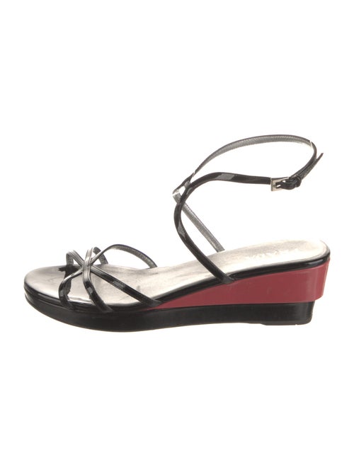 Prada Patent Leather Leather Trim Embellishment Sandals
