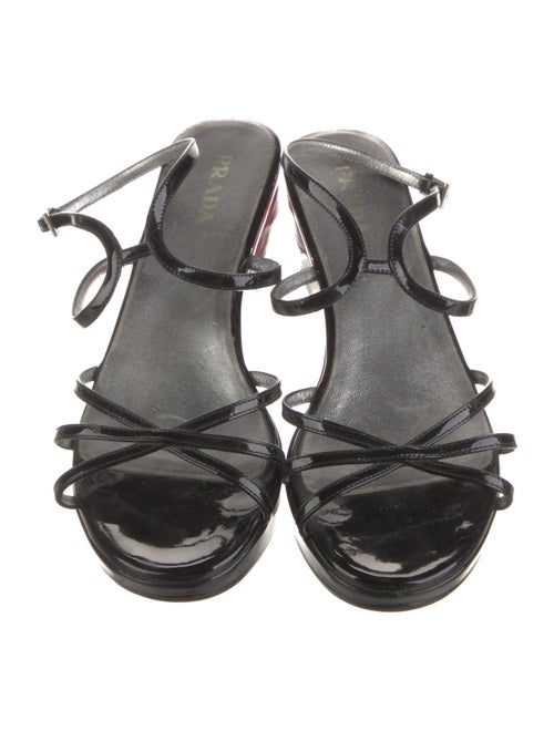 Prada Patent Leather Leather Trim Embellishment Sandals