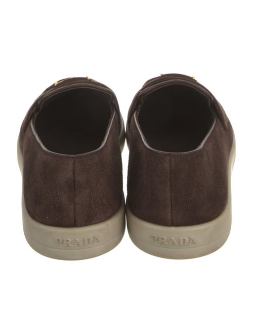 Prada Enameled Metal Triangle Suede Loafers