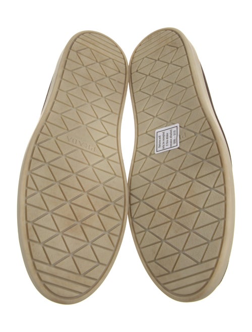 Prada Enameled Metal Triangle Suede Loafers