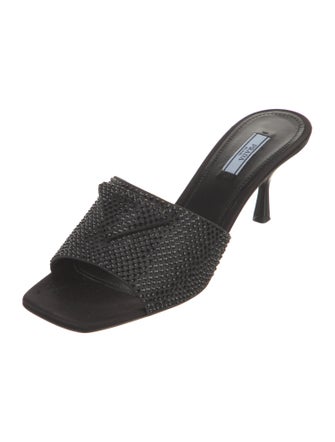Prada Satin Crystal Embellishments Slides