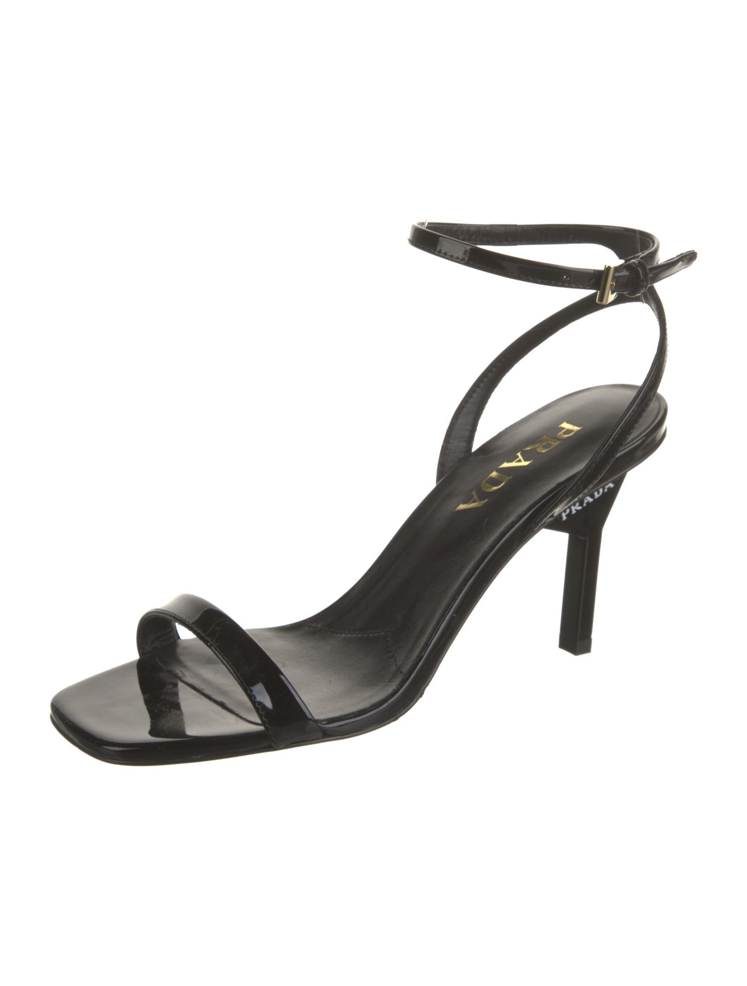 Prada Enameled Metal Triangle Patent Leather Sandals
