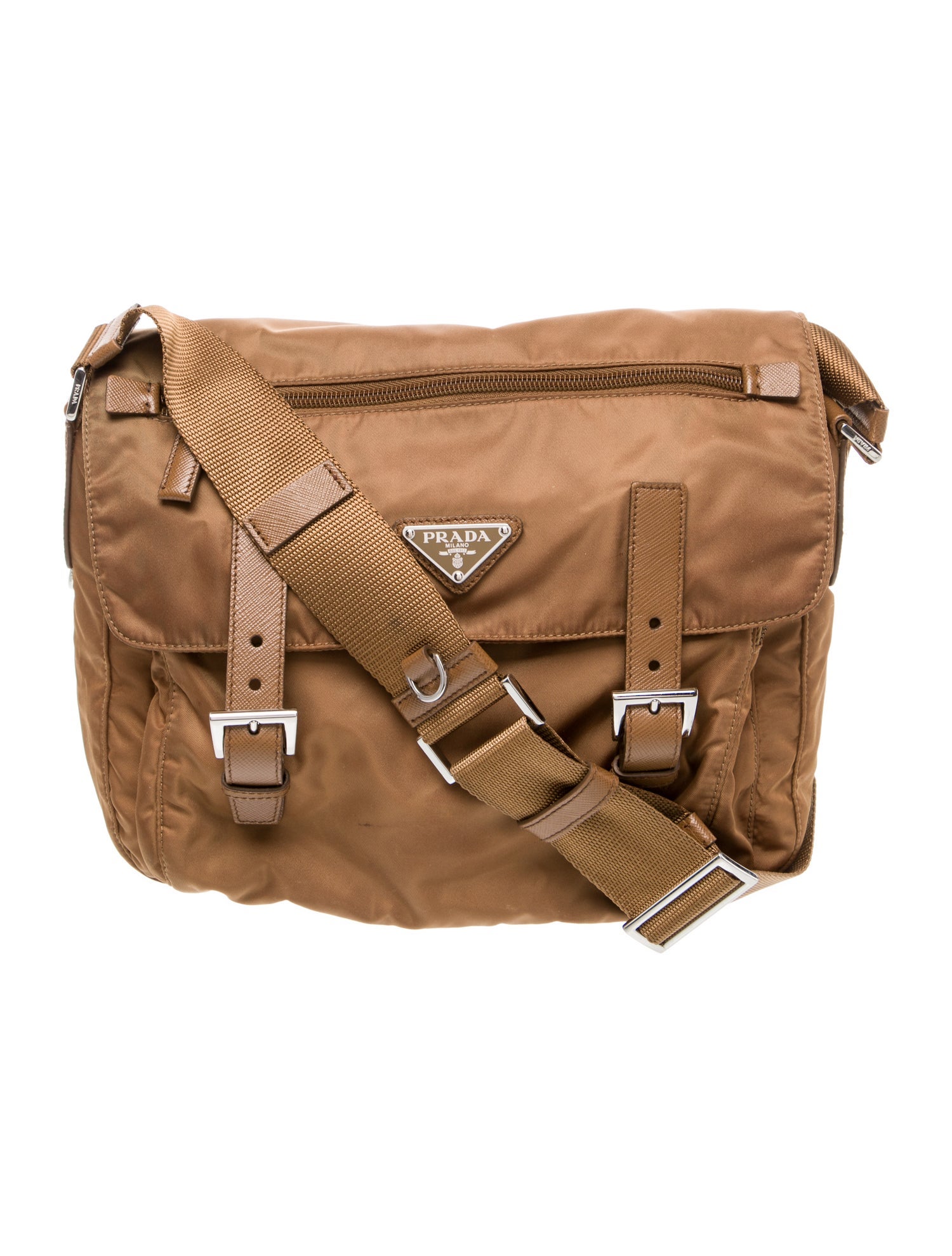 Prada Enameled Metal Triangle Messenger Bag