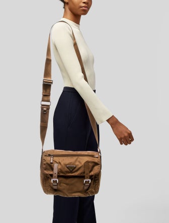 Prada Enameled Metal Triangle Messenger Bag