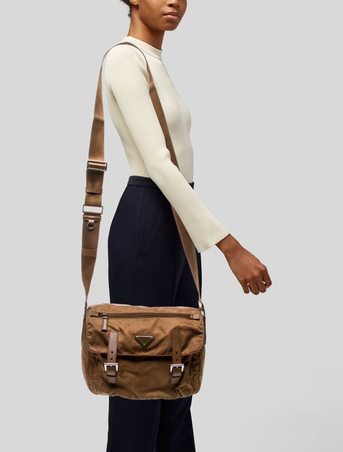 Prada Enameled Metal Triangle Messenger Bag