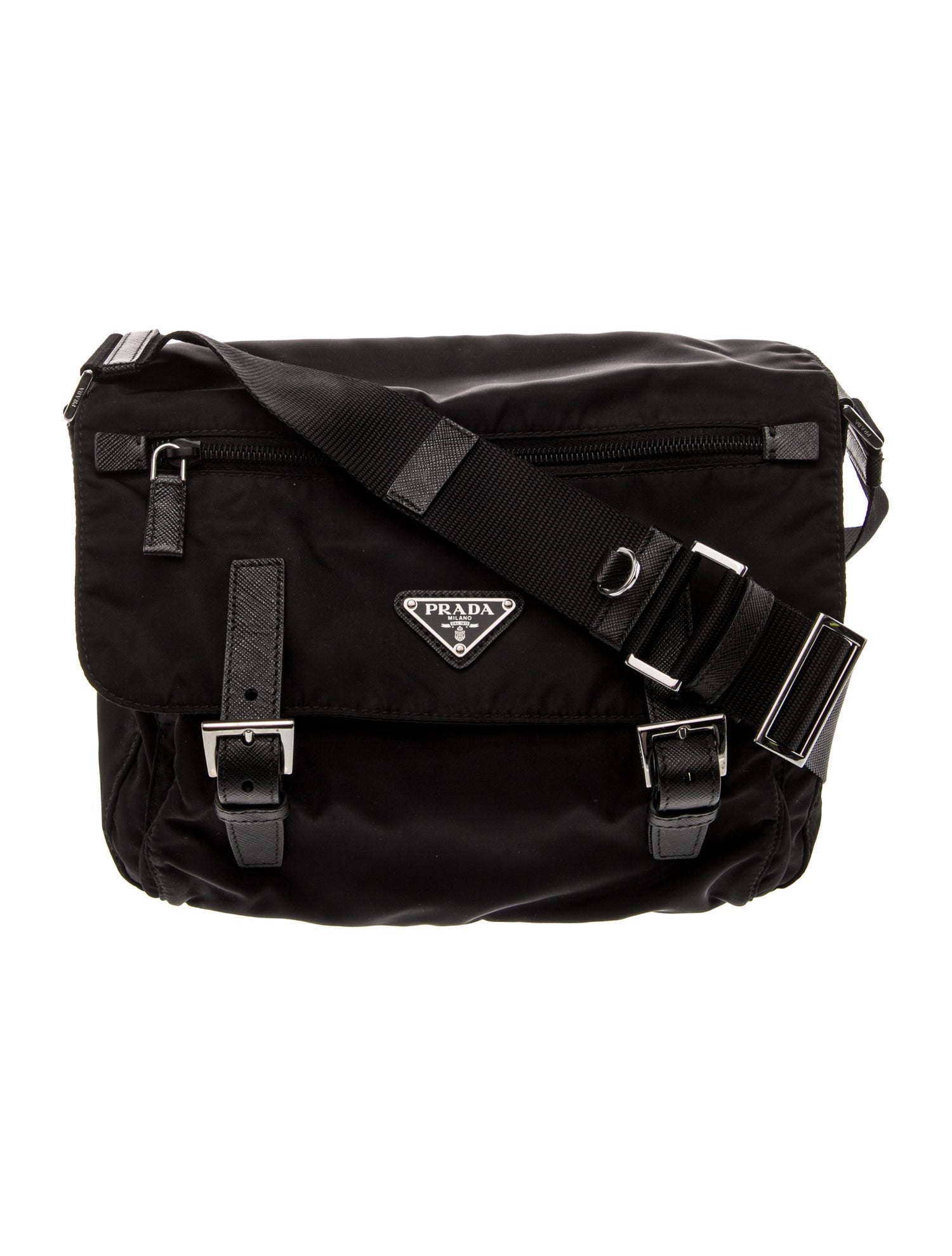 Prada Enameled Metal Triangle Messenger Bag