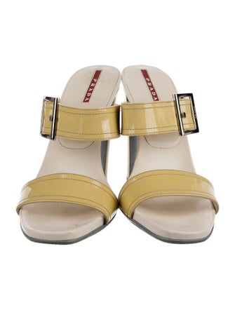 Prada Sport Patent Leather Leather Trim Embellishment Slides