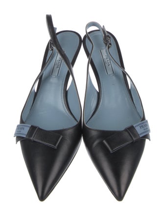 Prada Leather Bow Accents Slingback Pumps