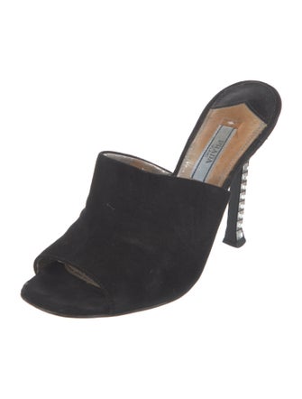 Prada Suede Crystal Embellishments Slides