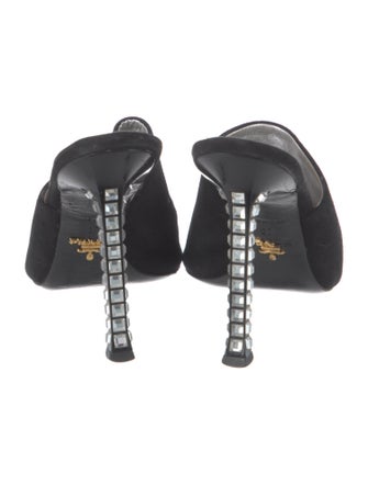 Prada Suede Crystal Embellishments Slides