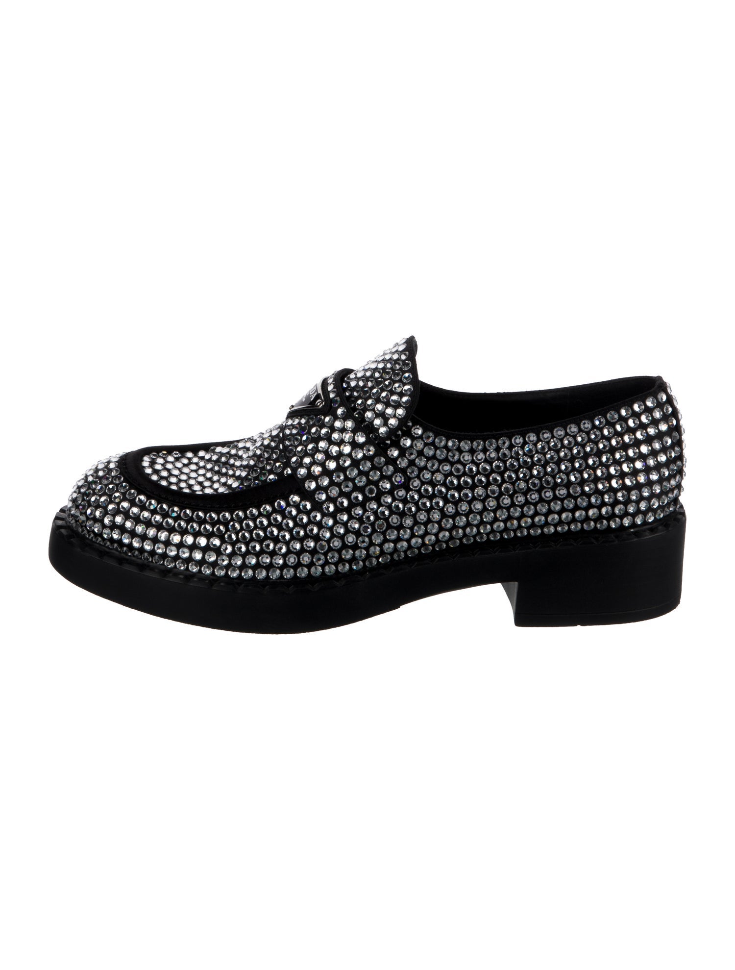 Prada Enameled Metal Triangle Crystal Oxfords