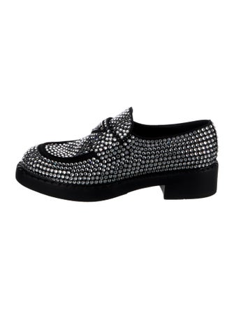 Prada Enameled Metal Triangle Crystal Oxfords