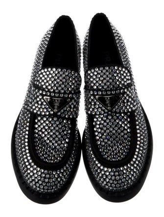 Prada Enameled Metal Triangle Crystal Oxfords