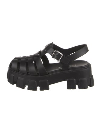 Prada Enameled Metal Triangle Rubber Slingback Sandals