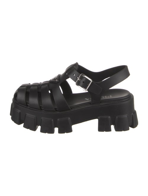 Prada Enameled Metal Triangle Rubber Slingback Sandals