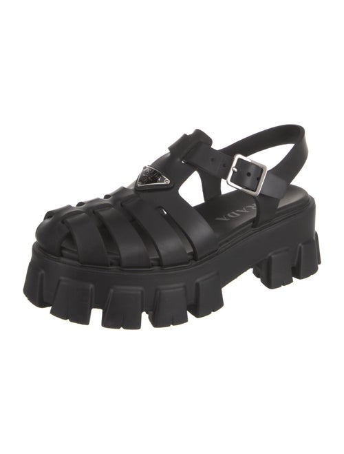 Prada Enameled Metal Triangle Rubber Slingback Sandals