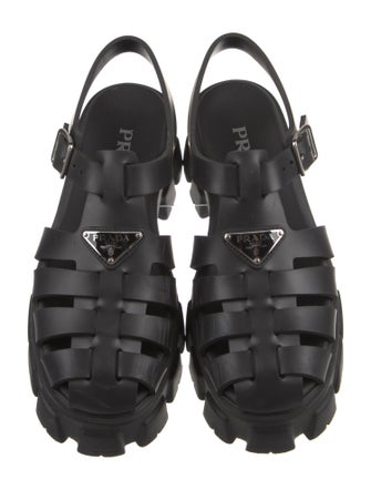 Prada Enameled Metal Triangle Rubber Slingback Sandals