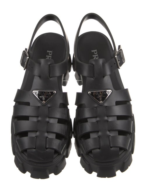 Prada Enameled Metal Triangle Rubber Slingback Sandals