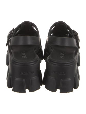 Prada Enameled Metal Triangle Rubber Slingback Sandals