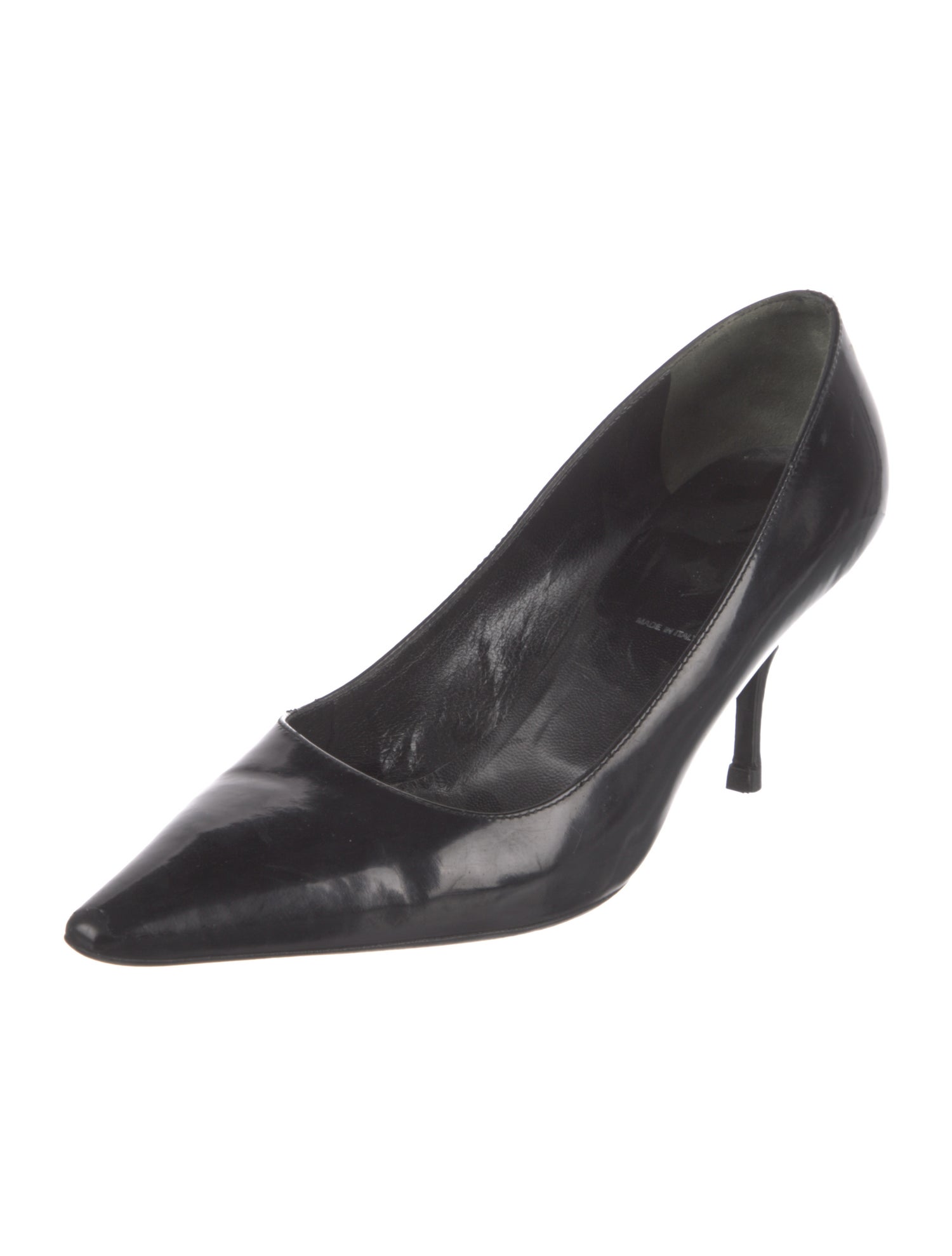 Prada Patent Leather Leather Trim Embellishment Pumps
