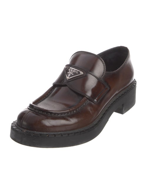 Prada Enameled Metal Triangle Leather Oxfords