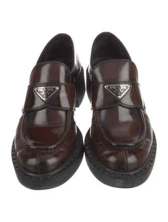 Prada Enameled Metal Triangle Leather Oxfords