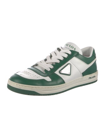 Prada Enameled Metal Triangle Leather Sneakers