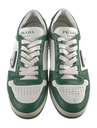 Prada Enameled Metal Triangle Leather Sneakers