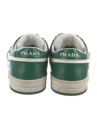 Prada Enameled Metal Triangle Leather Sneakers