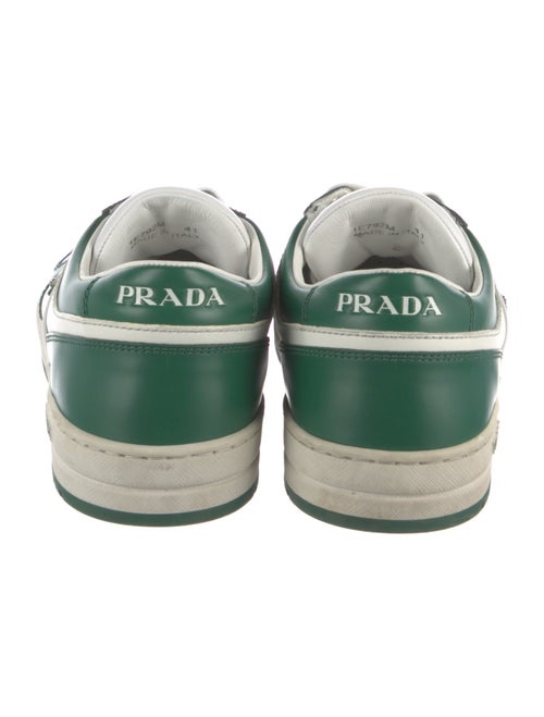 Prada Enameled Metal Triangle Leather Sneakers