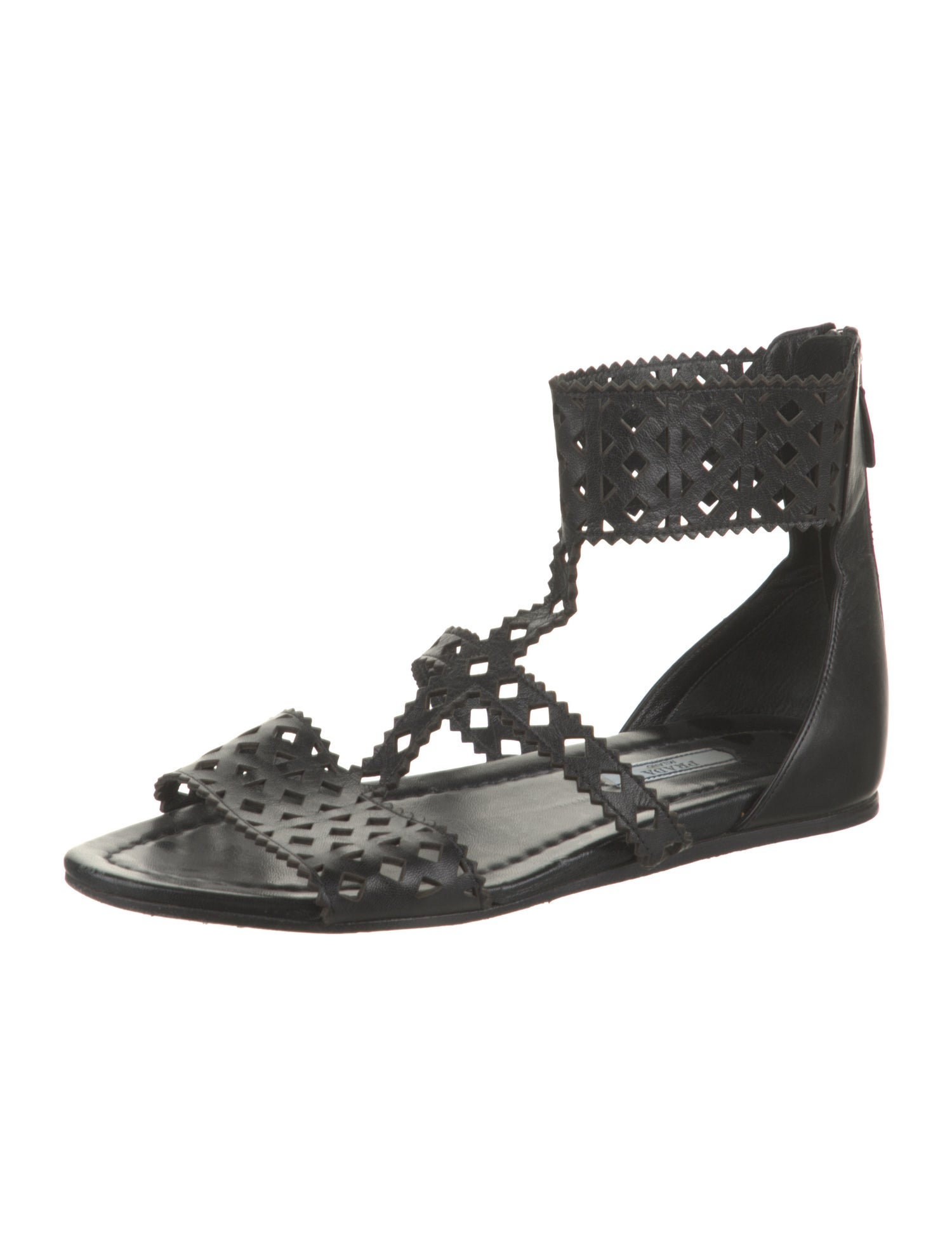 Prada Leather Lasercut Accents Gladiator Sandals