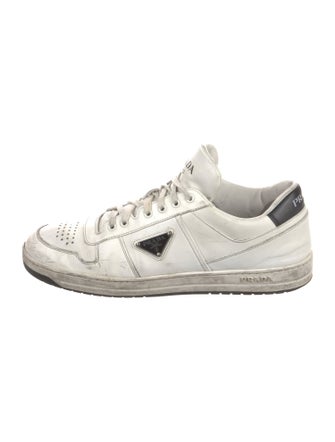 Prada Enameled Metal Triangle Leather Sneakers