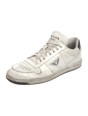 Prada Enameled Metal Triangle Leather Sneakers