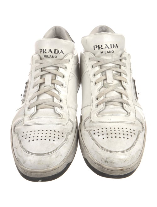 Prada Enameled Metal Triangle Leather Sneakers