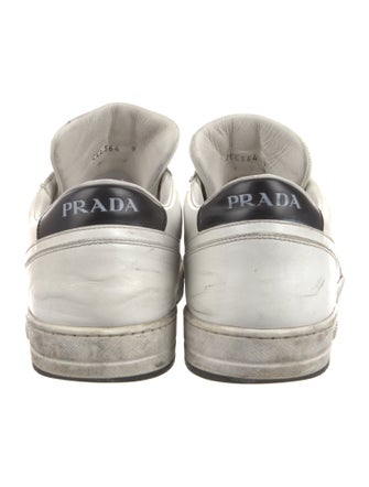 Prada Enameled Metal Triangle Leather Sneakers
