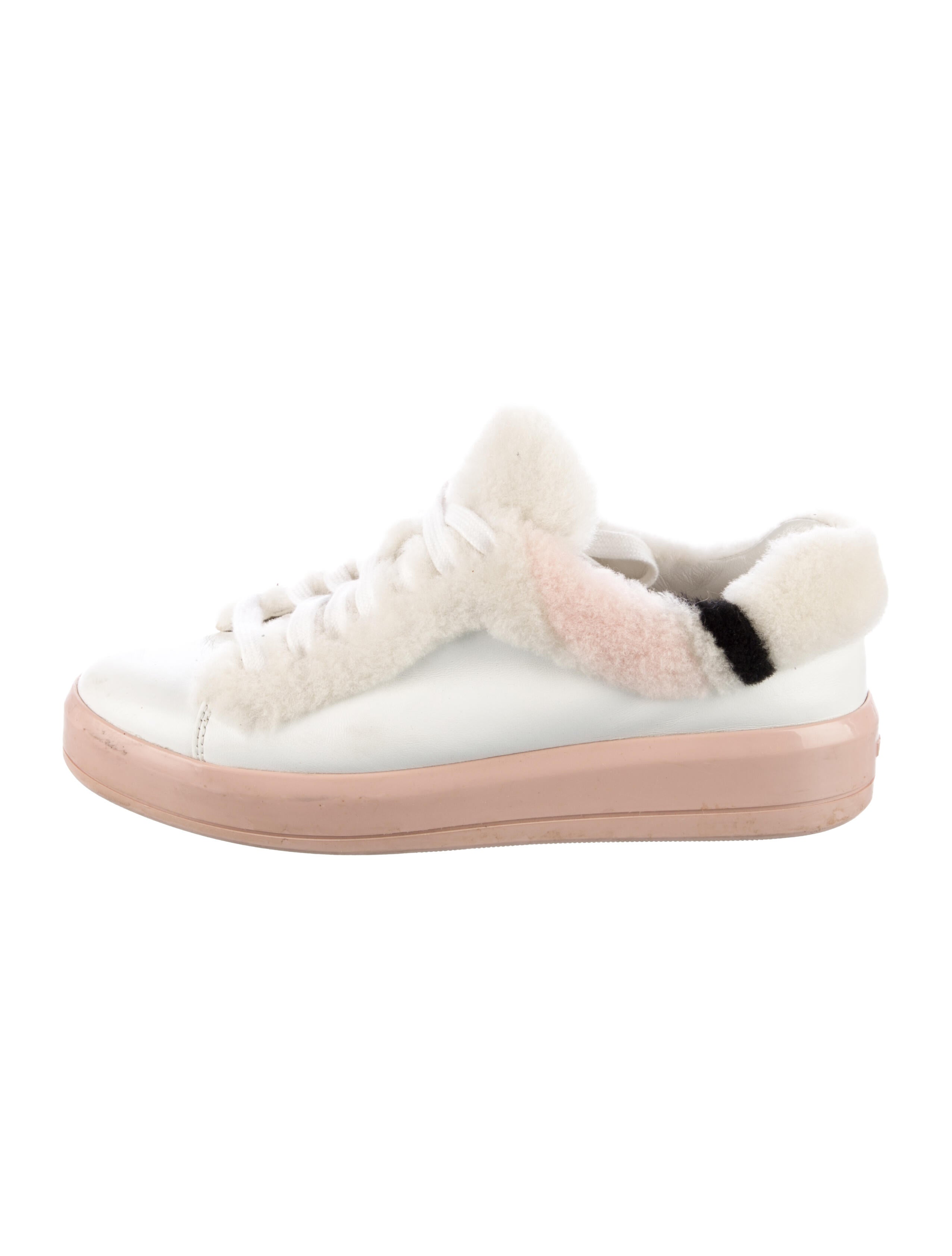 Prada Leather Faux Fur Trim Sneakers