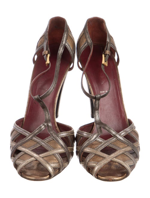 Prada Leather Cutout Accent T-Strap Pumps