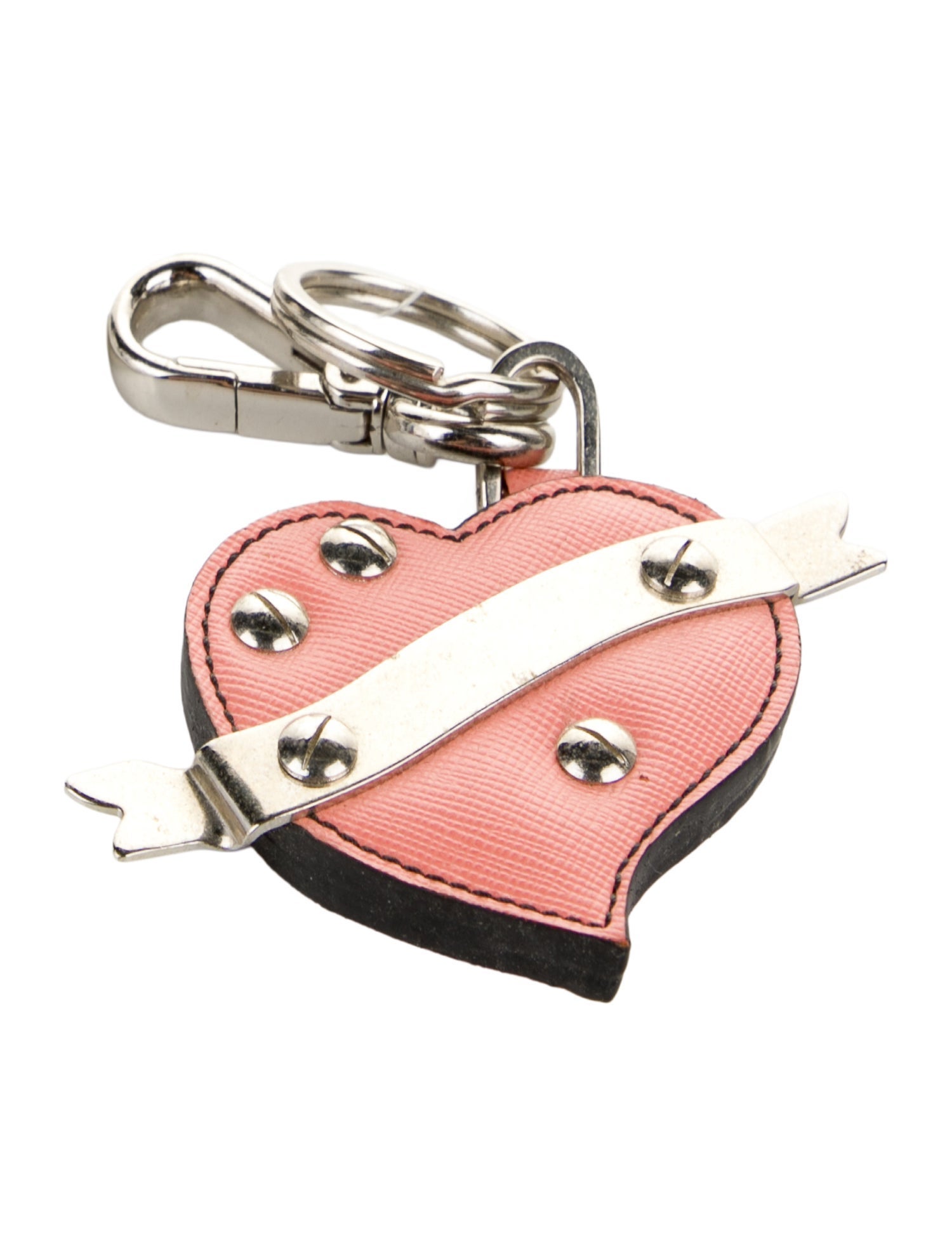 Prada leather heart shaped keychain