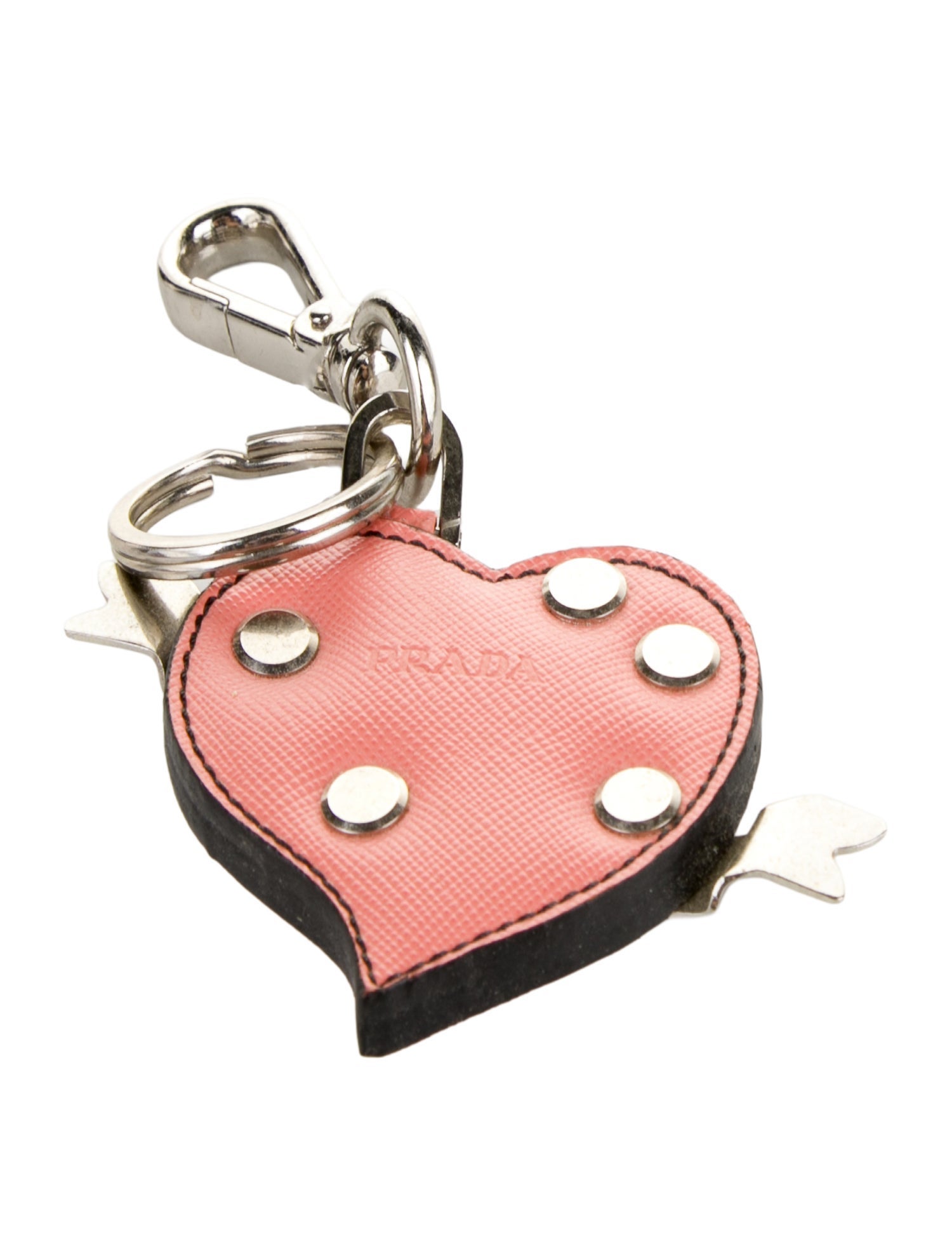 Prada leather heart shaped keychain