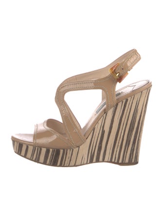 Prada Patent Leather Printed Slingback Sandals