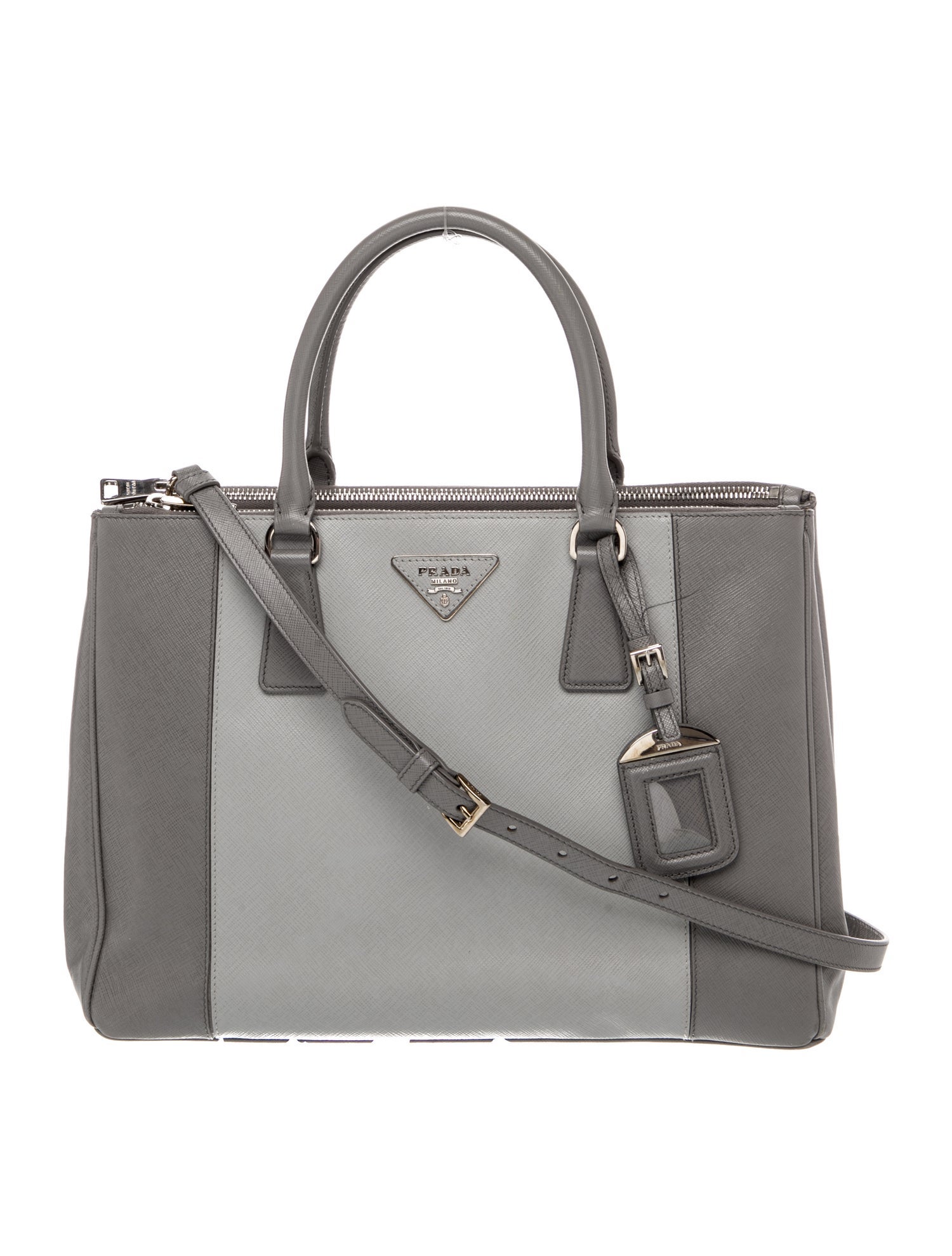 Prada Enameled Metal Triangle Galleria Double Zip Medium