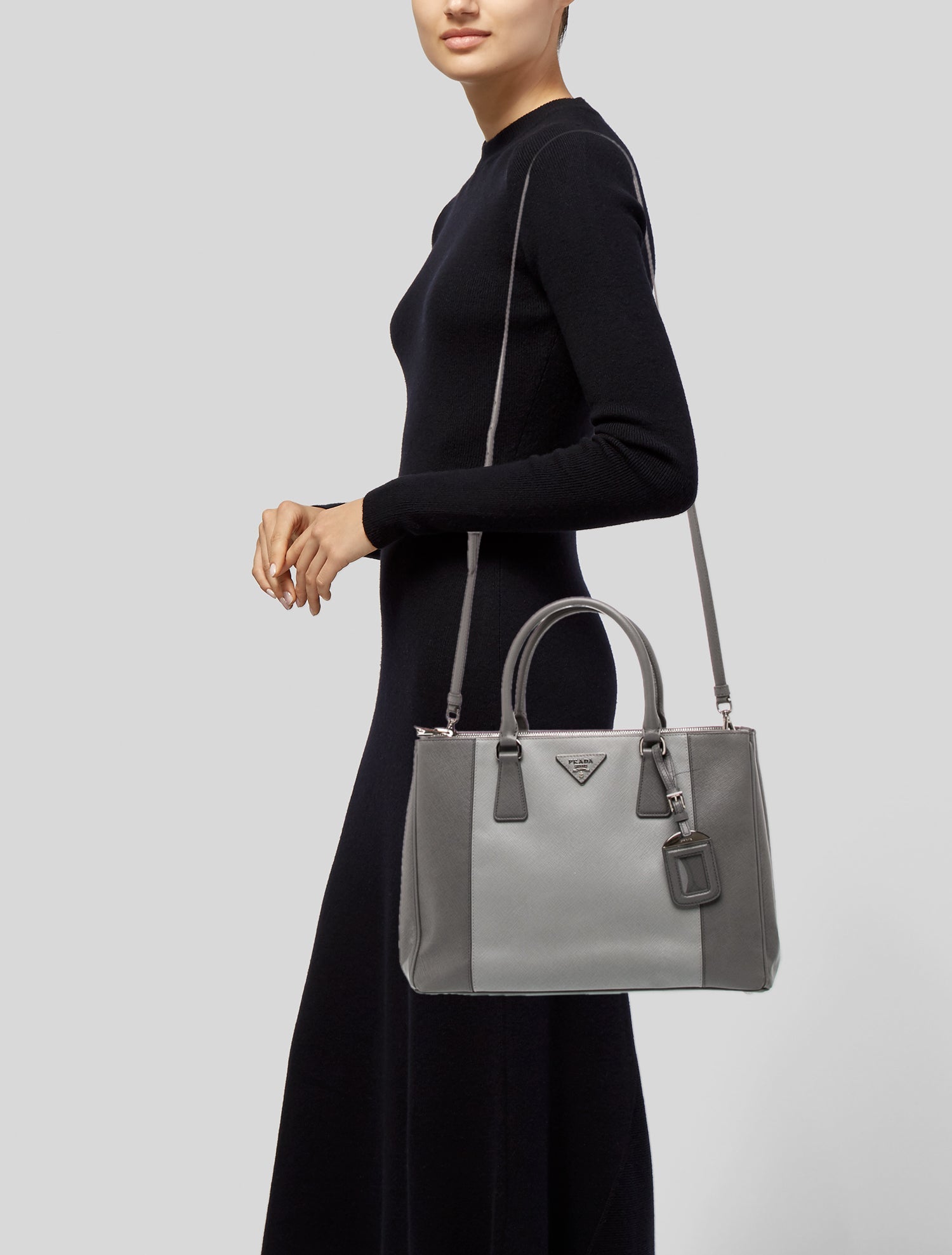 Prada Enameled Metal Triangle Galleria Double Zip Medium