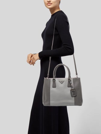 Prada Enameled Metal Triangle Galleria Double Zip Medium