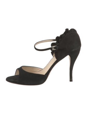 Prada Suede Ruffle Embellishment Sandals