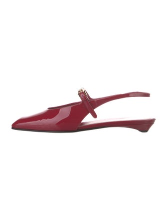 Prada Enameled Metal Triangle Patent Leather Slingback Flats