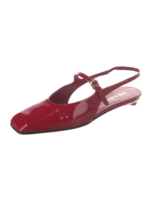 Prada Enameled Metal Triangle Patent Leather Slingback Flats
