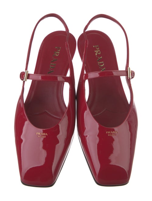 Prada Enameled Metal Triangle Patent Leather Slingback Flats