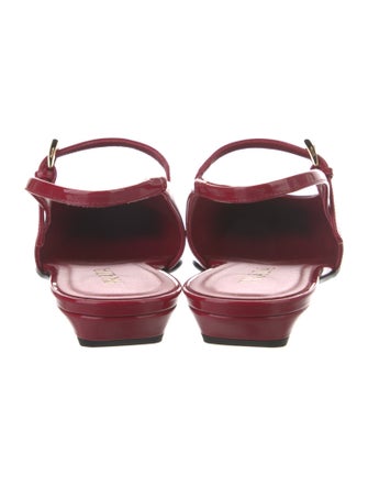 Prada Enameled Metal Triangle Patent Leather Slingback Flats