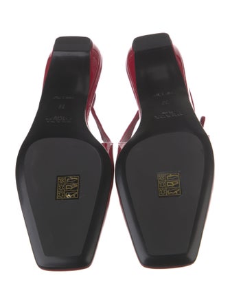 Prada Enameled Metal Triangle Patent Leather Slingback Flats