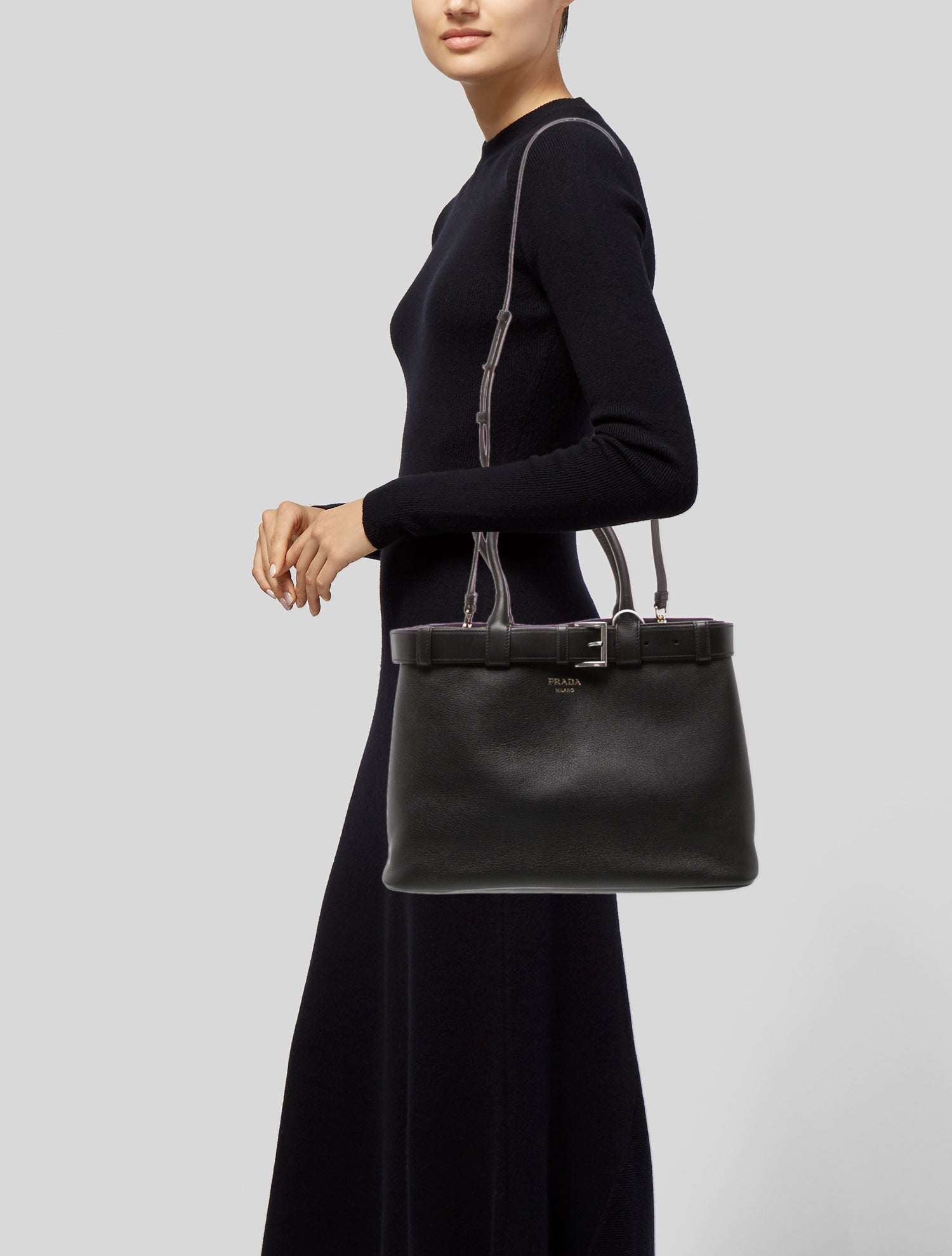 Prada Leather Buckle Bag w/Belt Large w/ Tags